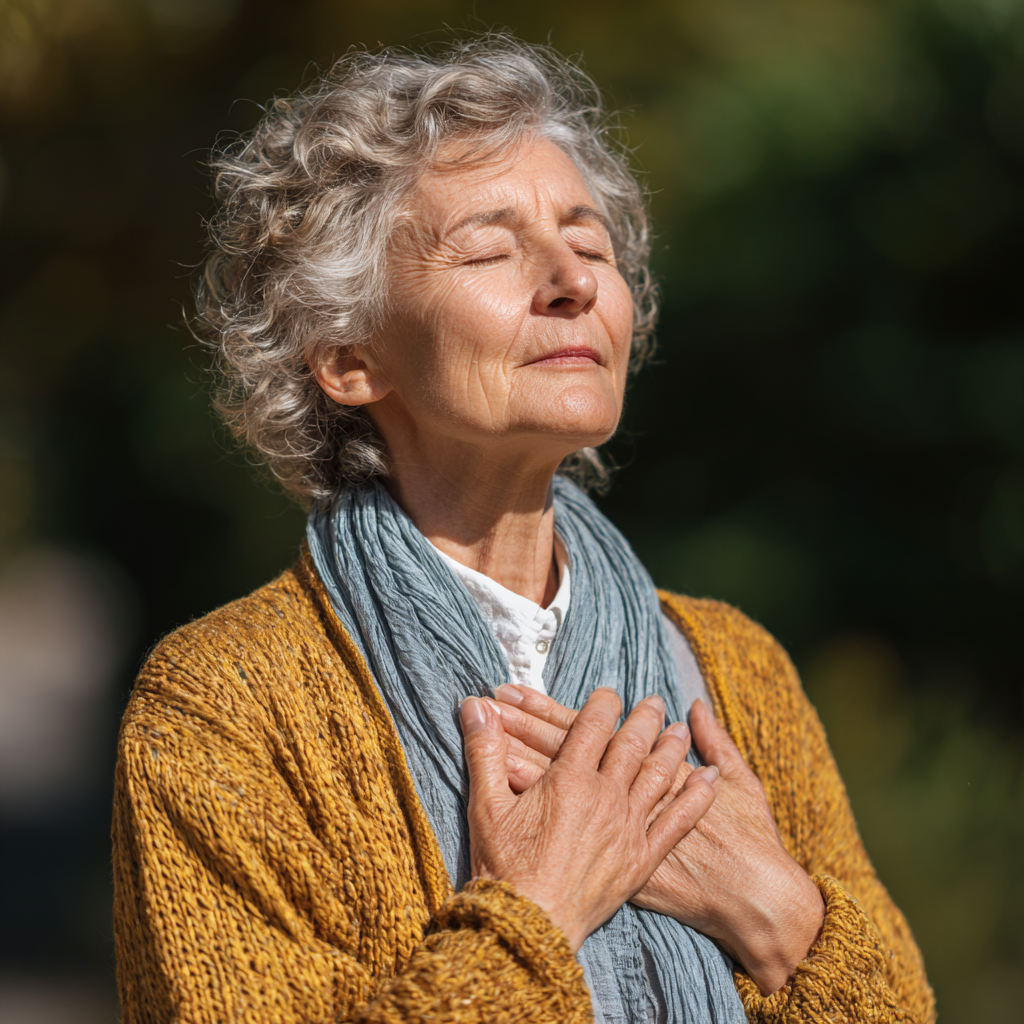 Boldog magyar felnőttek relaxációs spirál technikát gyakorolnak természetes környezetben